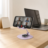 Support de téléphone portable et tablette en métal, rotatif à 360 degrés, pliable et réglable, pour bureau
