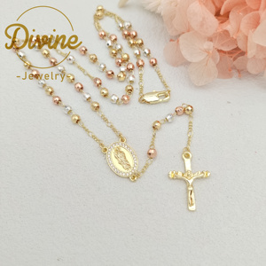 Collar de Rosario Religioso de Latón de Alta Calidad, Chapado en Oro de 14K, con Cuentas de Circonio de 4mm, para Mujeres y Niños, Ideal para Fiestas - Product Image 2