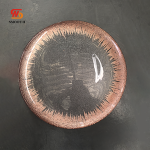 Placa de carga redonda transparente ecológica suave, plato de cena de cristal de nuevo diseño con borde de oro rosa para bodas, eventos, fiestas, hoteles - Product Image 1