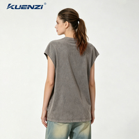 Kuenzi - Camiseta sin mangas para mujer, 100% algodón, 260GSM, de alto gramaje, lisa, con logotipo personalizado, estilo vintage lavado y desgastado, para streetwear, venta al por mayor