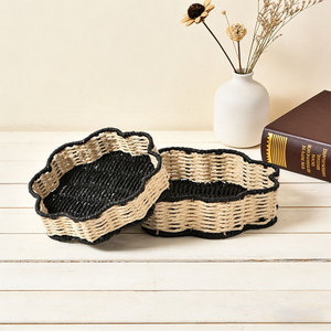 Handmade Woven Two Color Paper Rope <b>Storage</b> <b>Tray</b> Irregular Shape Desktop Organizer Sustainable Home Decor - Product Image 2