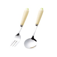 Cartoon schattig konijnen keramiek handvat metalen lepel en vork set voor kinder desserts