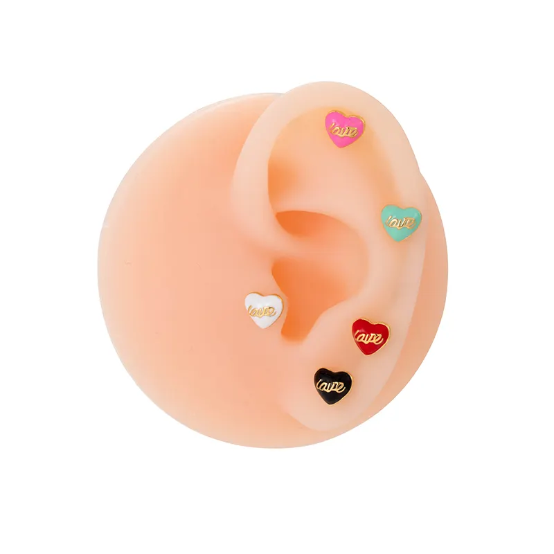 HENSEN mode 18k plaqué or oreille hélice piercing bijoux émail coloré amour coeur cartilage boucles d'oreilles vis arrière