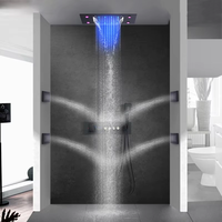 Système de douche encastré complet avec pommeau de douche carré thermostatique à affichage numérique LED mural en cuivre massif