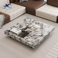 Ensemble table basse de luxe au design italien, dessus en marbre moderne de haute qualité avec base rectangulaire en métal, salon contemporain