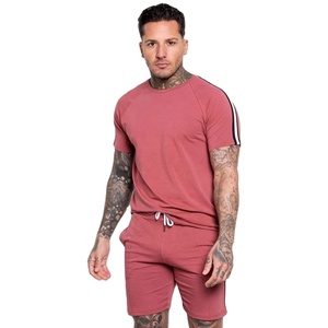 เสื้อยืดแขนสั้นผ้าฝ้ายลายทางและชุดสั้น,ชุดผ้าฝ้ายสองส่วนสีตัดกันน้ำหนักเบาสำหรับฤดูร้อน - Product Image 1