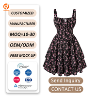 7351 Robe Courte Florale Femme en Gros, Bretelles Fines, Nœud sur le Devant, Superposée, Robe Décontractée d'Été, Robes Femme OEM ODM