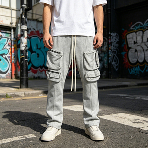 Fabricant ODM, personnalisation de pantalons de survêtement évasés pour hommes, pantalons streetwear, pantalons décontractés droits, pantalons cargo multi-poches avec rivets - Product Image 3