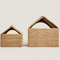 Set van 2 zeegras huisdierenverblijven, rieten honden- en kattenbed, binnenverblijf voor kleine dieren, natuurlijk geweven huisdierenmeubilair met kussen