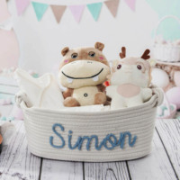 Panier tissé en corde de coton coloré Nuohui avec poignées, personnalisable avec nom, écologique, durable, panier de Pâques, paniers de rangement mignons pour bébé