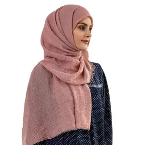 2021 Bestseller Mode Stijl Groothandel Effen Effen Katoenen Crinkle Moslim Sjaal Vrouwen Hijab