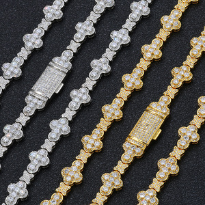 Hip Hop Style Link Chain Tennis <b>Choker</b> Diamond Necklace Bracelet Gold Plated Zircon on Brass for Men and Women Engagement - Product Image 4