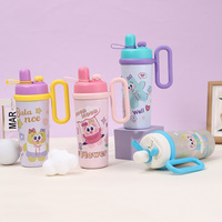 Bouteille d'eau isotherme en acier inoxydable de 700 ml pour enfants, avec poignée, motif dessin animé, grande capacité, mignonne, avec double paille