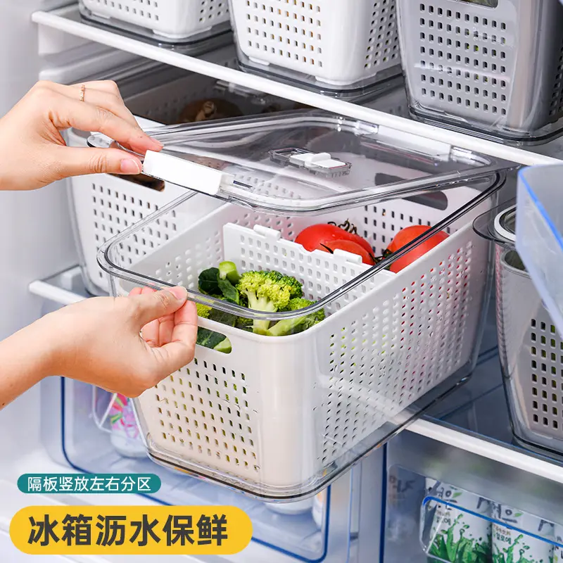 Conteneur empilable en plastique PET pour la cuisine Boîtes de rangement Bacs Réfrigérateur Tiroir Réfrigérateur Organisateur Conteneur de stockage des aliments