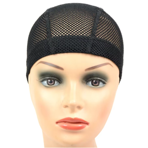 1pc Large Hole Black Mesh Dome Wig Cap with Elastic Band Nylon Material for Making Wigs