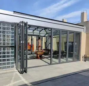 australia standard aluminium slim frame fireproofing and soundproof double glass bi folding doors with blinds