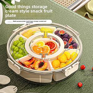 Boîte à collation ronde portable pour la maison avec couvercle, compartiments rotatifs, assiette à fruits secs anti-humidité, scellée et en plastique avec poignée - Product Image 5