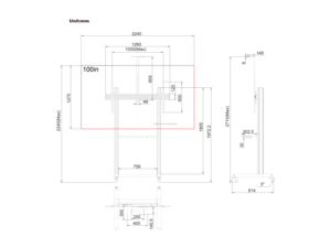 Support TV sur pied <span class=keywords><strong>75</strong></span> à <span class=keywords><strong>100</strong></span> pouces support vidéo TV <span class=keywords><strong>VESA</strong></span> 1000X600 support TV avec roues - Product Image 6