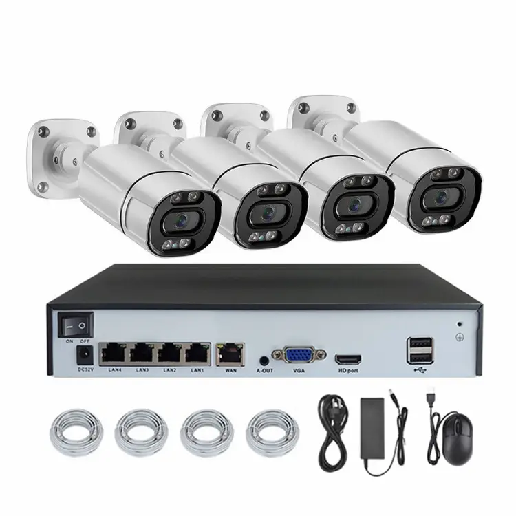 Tuya Wifi 4CH 5MP ngoài trời Bullet Máy ảnh POE NVR IP an ninh Hệ thống camera quan sát tầm nhìn ban đêm Hệ thống Camera NVR