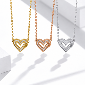 Collier pendentif cœur avec incrustation de zircon cubique, plaqué or rose et argent, chaîne en alliage, style romantique, unisexe, à porter au quotidien - Product Image 1