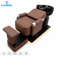 Fauteuil de lavage inclinable en cuir avec robinet chromé et pulvérisateur rétractable pour salon de coiffure moderne