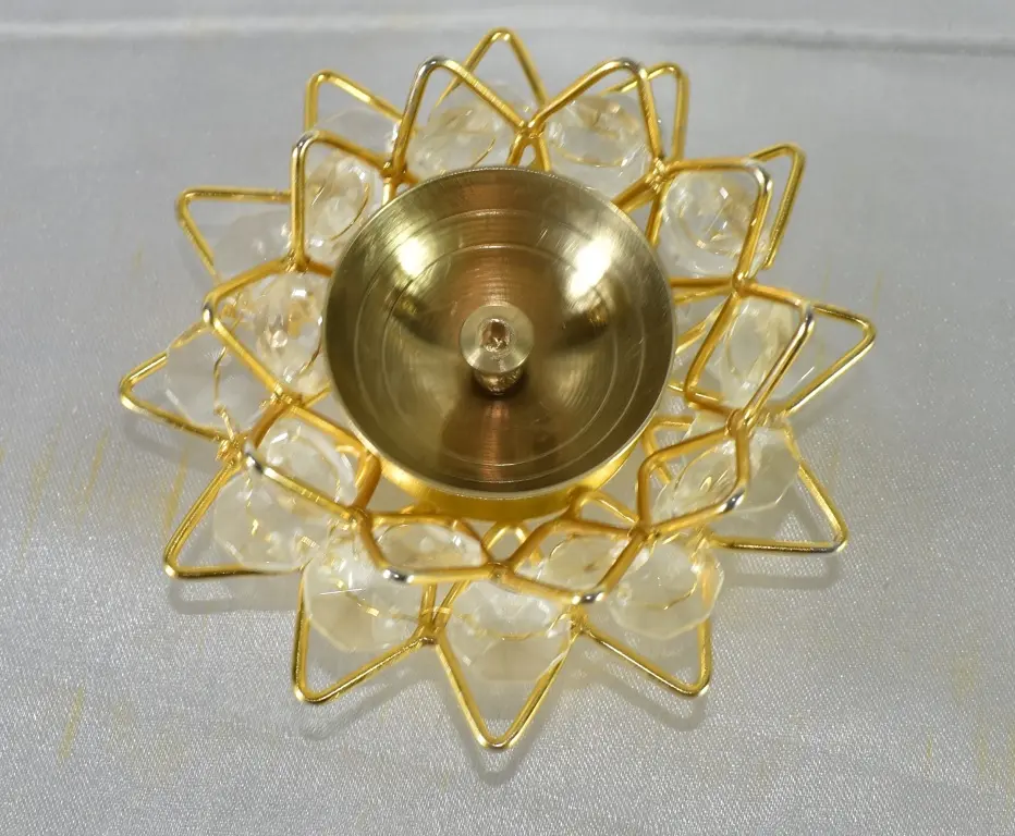 Brass Crystal Lotus diya finished brass polished crystal diya
