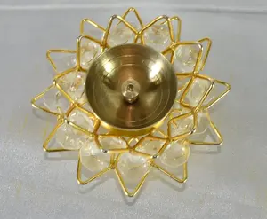 Brass Crystal Lotus diya完成真鍮ポリッシュクリスタルdiya