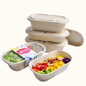 Senang Wegwerp Biologisch Afbreekbaar Suikerriet Bagasse Pulp Voedsel Container Nemen Away Lunch Box Met Deksel