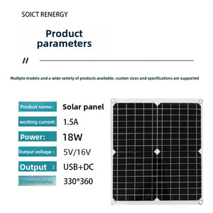 Panneau solaire monocristallin en silicium 16V 18W, générateur d'énergie solaire portable pour le camping en plein air - Product Image 2