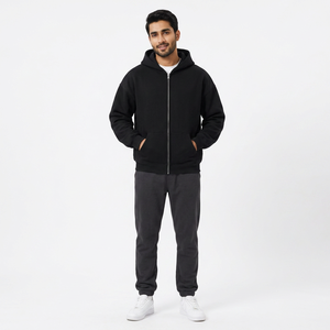 Sudadera con capucha de algodón de alta calidad con cremallera bidireccional doble, ropa de calle con logotipo personalizado para hombre, sudaderas con capucha con cremallera de cara completa en blanco negro de gran tamaño - Product Image 1