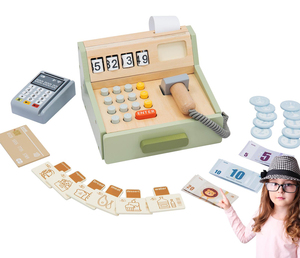 Montessori in legno cartone animato analogico <span class=keywords><strong>registratore</strong></span> di <span class=keywords><strong>cassa</strong></span> figure calcolatrice giochi educativi per bambini giocattoli di apprendimento per bambini ragazzi ragazze - Product Image 1