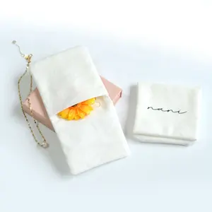 Nouveau style personnalisé blanc coton lin rabat enveloppe pochette à bijoux avec boîte