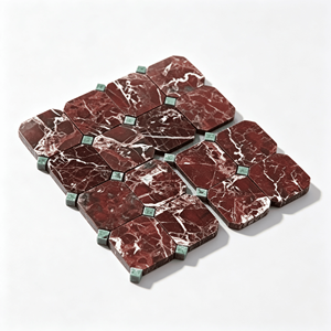 Mosaïque de marbre Rosso Levanto Octagon, dos en maille, 300x300mm, avec copeaux carrés de marbre vert pour décoration murale intérieure - Product Image 1