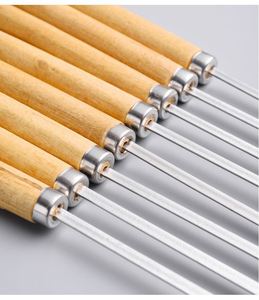 <b>Large</b> Stainless Steel Flat <b>Bbq</b> Skewers Sticks Barbecue Rod With Wooden Handle - Product Image 4