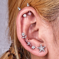 Piercing de nez en titane ASTM F136 G23 avec incrustation de zircon cubique en forme de fleur, bijou de mariage pour femme, pour l'oreille, l'auriculaire, la hélix et le cartilage