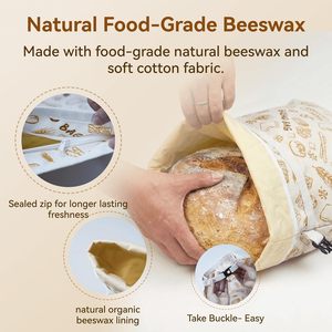 ถุงผ้าฝ้ายออร์แกนิคเคลือบขี้ผึ้งธรรมชาติ XL ใช้ซ้ำได้ สำหรับใส่ขนมปังโฮมเมด พร้อมซิปล็อคเพื่อรักษาความสด - Product Image 3