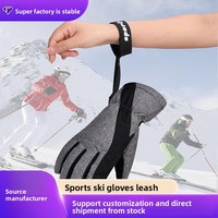 Gants de sport en nylon noirs avec bande auto-agrippante, sangle élastique, attache pour détection de pointeau, longueur poignet, pour le ski, le snowboard et les activités de plein air