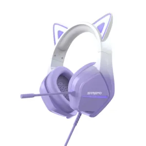 Penjualan Laris Headphone Gaming Telinga Kucing untuk Wanita dan Pria Kualitas Tinggi Headset Gaming Saluran 3.5 dengan Cahaya Pelangi