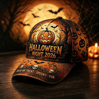 Gorra de Béisbol de PVC con Estampado Temático de Halloween, 6 Paneles, Diseño Jack-O'-Lantern, Estilo Vintage Oscuro, Cierre a Presión, para Hombre y Mujer