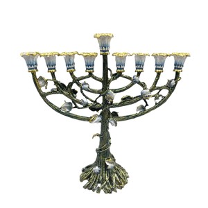 Candelabro Metálico en Forma de Árbol Pintado con Esmalte, Dorado, de Nueve Ramas, <span class=keywords><strong>Menorah</strong></span> para Hanukkah - Product Image 1
