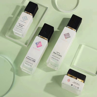 Juego de cosméticos de lujo, botellas de vidrio rosa con bomba de oro, venta al por mayor