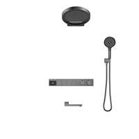 Système de douche mural thermostatique moderne en laiton doré brossé, à commande unique, avec pommeau de douche carré à jet doux effet pluie