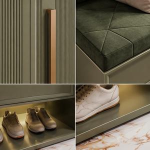 Mobiletto Moderno in Legno per Scarpe con Ante a Ribalta, Organizzatore Autoportante per Ingresso, Arredamento di Lusso Verde Salvia - Product Image 3