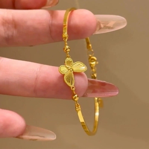 Bracelets papillon vintage plaqués or texturés pour femmes et filles, mode, bracelet papillon exquis réglable, bijoux pour femmes - Product Image 2