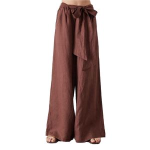 Women's High Waist Wide Leg Linen <b>Pants</b> With Bow Tie Loose Fit Full Length Solid Color Casual <b>Summer</b> Trousers - Product Image 1