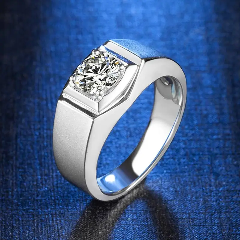 แหวนเพชรโมอิสสำหรับผู้ชาย1กะรัตสำหรับเป็นของขวัญสำหรับคุณพ่อของขวัญสุดโรแมนติกสำหรับ100% 925แท้