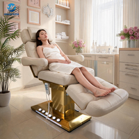 Lit de beauté électrique moderne de luxe à 3 moteurs, inclinable, doré, pour salon, spa, soins du visage et extensions de cils