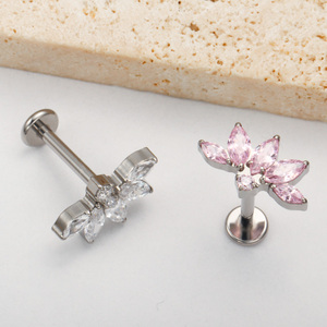 VIEN Gioielli ZPO-198 RS ASTM F136 Titanio Placcato <span class=keywords><strong>Argento</strong></span> Fiore Orecchini a Perno per <span class=keywords><strong>Piercing</strong></span> Cartilagine, Helix, <span class=keywords><strong>Trago</strong></span>, Labbro con Filettatura Interna - Product Image 2