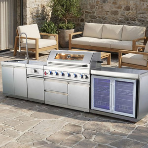Îlot de cuisine BBQ extérieur de luxe, étanche, 8 brûleurs à gaz, avec roulettes, pour patio et camping - Product Image 1
