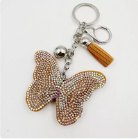 Pendentif Papillon Scintillant Bleu Lac avec Strass et Pompons, Ornement Suspendu de Haute Qualité, Porte-clés Best-seller